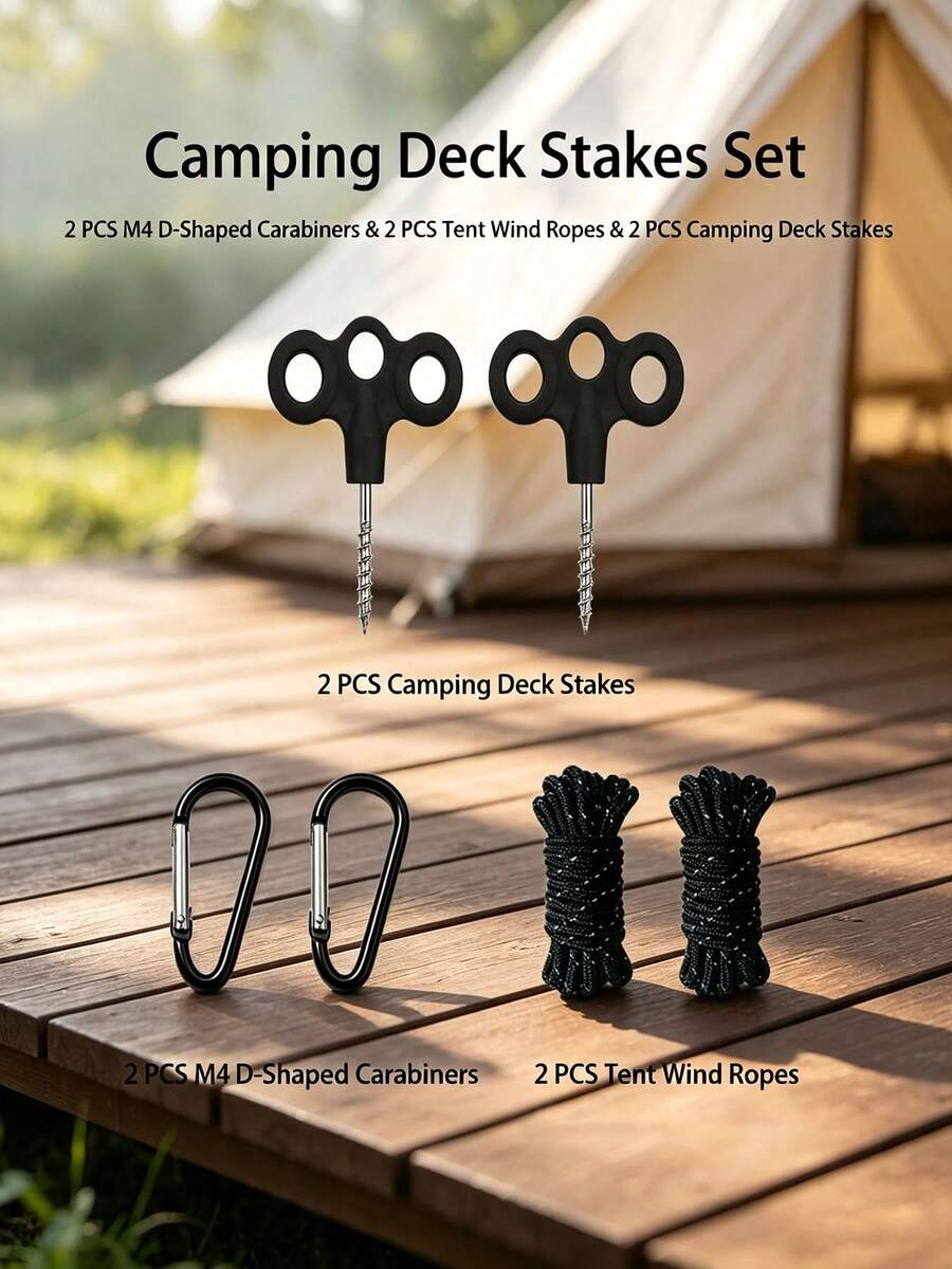 Multi-Piece 3-Prong Spiral Tent Stakes Set With Ropes And Clips, Camping Ground Anchor Kit - Multicolor - View 1