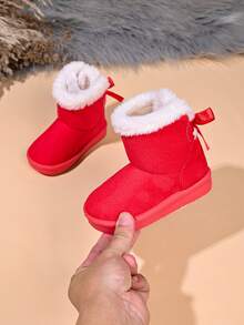 Baby Fashion New Snow Boots With Bow Decoration - Red - View 2