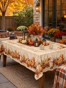 1pc Autumn Pumpkin Coffee Round Tablecloth, Polyester Circular Table Cover With Maple Leaves, Cinnamon, Latte Mug And Harvest Floral Border, Rustic Farmhouse Dining Table Decoration For Kitchen, Thanksgiving Dinner, Fall Party And Seasonal Home Decor - Multicolor - View 17