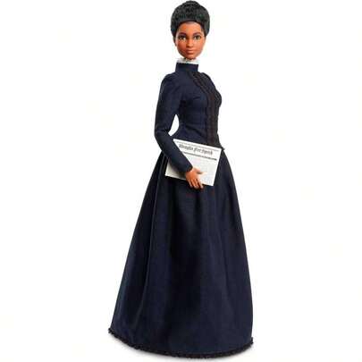 - Muñeca inspiradora para mujer, coleccionable de IDA B. Wells con vestido azul y accesorio de periódico