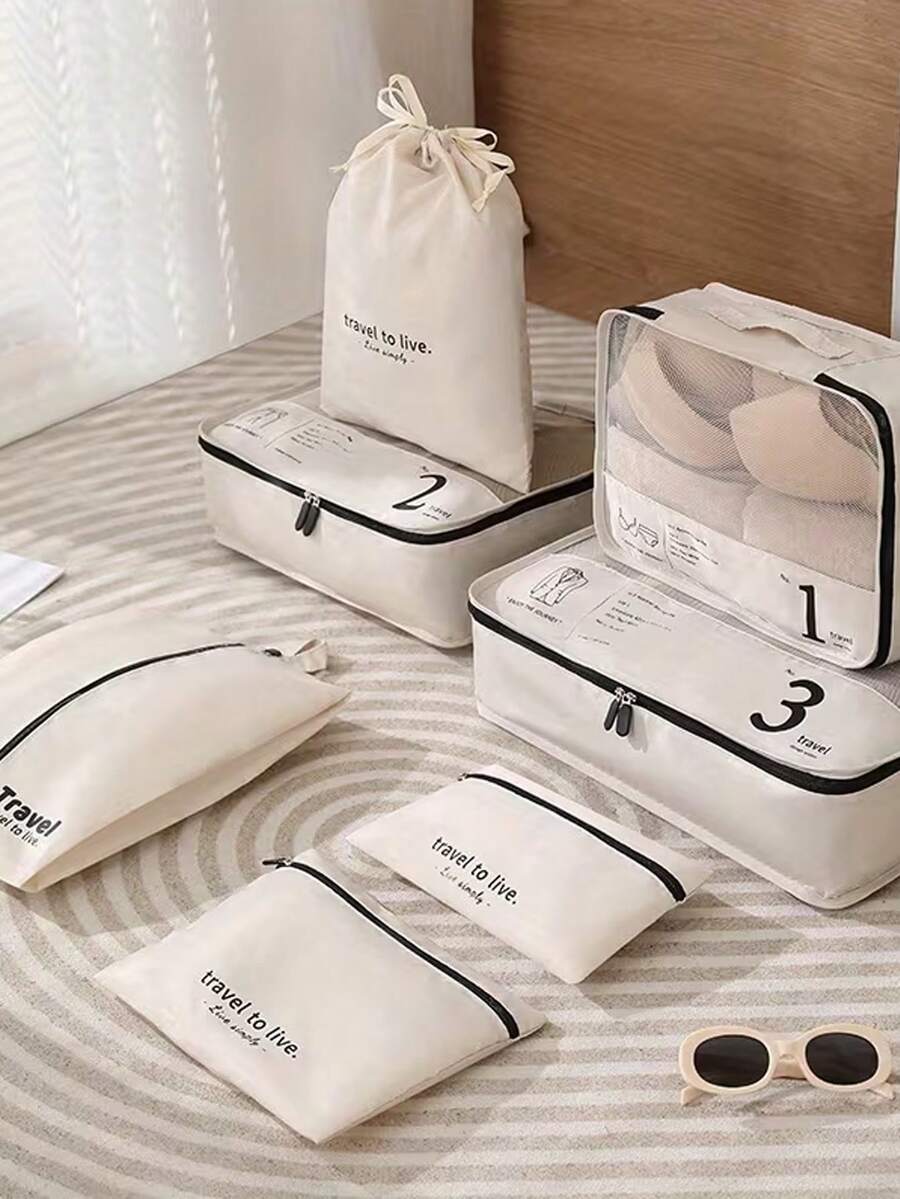 Unique & Durable 7-Piece Travel Organizer Set: Spacious, Packaging Solution, Perfect For Fashionable Travel, Travel Essentials, Beach Bag, Gift, Back To School Short & Long Trips