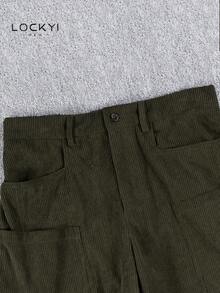 1pc Men's Spring/Autumn Streetwear College Style Corduroy Multi-Pocket Wide Leg Casual Long Pants - Green - View 3
