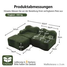 Sofá modular sin huesos en forma de L de 2 plazas con 1 otomana, forma de onda, cojín de reposabrazos móvil, para sala de estar & apartamento, sin montaje, verde - Verde - Ver 5