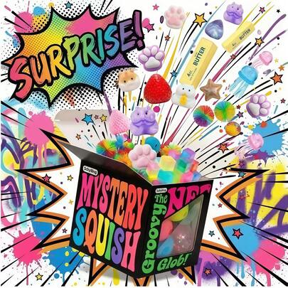 1pc 2026 New Squishy Box Mystery Mystery Box - Food & Jellyfish Shaped Squishies, Swirl & Fuzz Stress Balls, Sensory Toys For Anxiety & ADHD, Perfect Party Favors(Random Style)