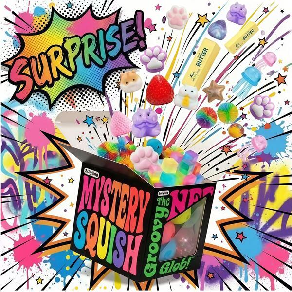 1pc 2026 New Squishy Box Mystery Mystery Box - Food & Jellyfish Shaped Squishies, Swirl & Fuzz Stress Balls, Sensory Toys For Anxiety & ADHD, Perfect Party Favors(Random Style)