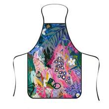 1pc Graffiti Style Floral Print Apron, Printed With Plant Palm Leaf Peacock Pattern, Durable Cooking Apron Suitable For Bakers, Cake Decorators, BBQ Enthusiasts, Gardeners, Painters, Nail Artists - Perfect Gift For Home And Professional Chefs - Multicolor - View 1