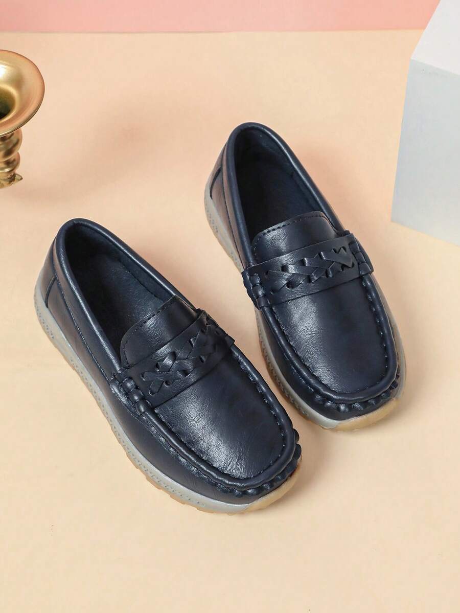 1 Pair Boys Daily Navy Slip On Loafers Classic Flat Shoes - Navy Blue - View 1