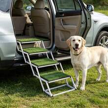 Foldable Aluminum Dog Car Stairs, 4-Tier Artificial Grass Pet Steps, Portable Non-Slip Dog Ladder For SUV, RV, Vehicle, Bed, Suitable For Medium Large Senior Dogs - one-size - View 4