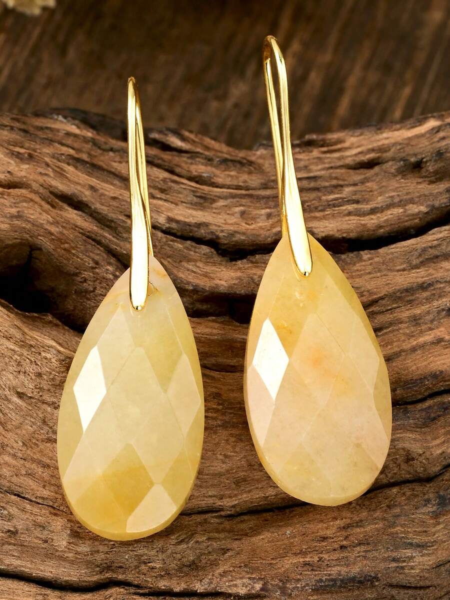Yumfeel Elegantes Pendientes de Moda con Colgante de Lágrima de Jade Amarillo, Joyería Exquisita Chapada en Oro de 18K, Adecuado para Baile, Fiesta y Regalo de Cumpleaños, Feliz Halloween
