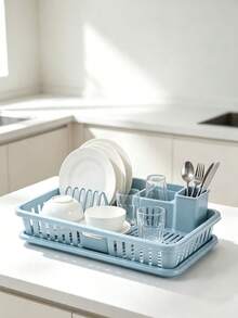 Multifunctional Dish Storage Rack, Separate Storage Areas For Bowls And Chopsticks, Hollow Draining Design With Water Tray, Available In Three Colors, Neatly Organizing Kitchen Tableware - One Size - View 1