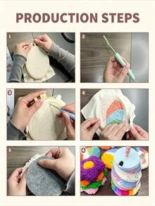 6件組 DIY 戳戳繡刺繡套件 初學者適用,手工杯墊製作組,含軟紗線、針具、刺繡框與圖案布,療癒手工藝愛好套件,可愛居家裝飾配件,適合成人的創意手工禮物 - 彩色 - 查看 4