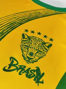 Brazil Themed Panther Graphic Soccer Jersey, Moisture Wicking Quick Dry Stretch Breathable Football Jersey For Training Daily Use, Perfect Fan Gift - Yellow - View 6