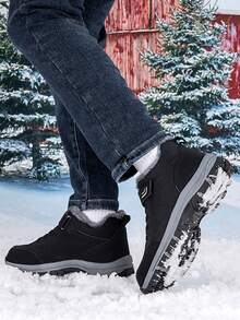 Winter High-Top Fleece-gefütterte Schneestiefel, rutschfeste Outdoor-Herrenschuhe, bequeme High-Top Herren-Freizeitschuhe, langanhaltend Herren-Sportschuhe mit dicker Sohle, bequeme leichte Wanderstiefel, verdickte warme Herrenstiefel, hochwertige Outdoor-Winterstiefel (asymmetrisches Muster) - Schwarz - Übersicht 5