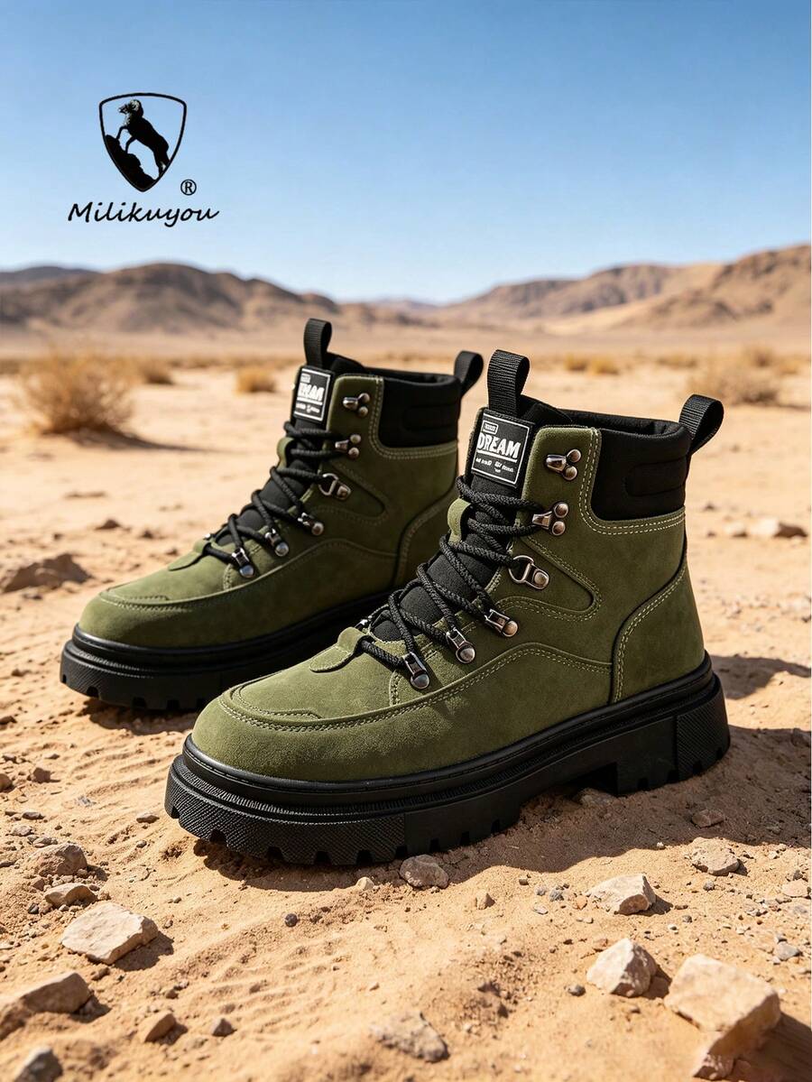 New Outdoor Men's Sports Shoes, Comfortable Non-Slip Casual Shoes, Thick Sole High-Top Hiking Shoes, Lightweight Outdoor Running Shoes, Random Pattern, Random Design (Material Updated, Color Difference, Not A Quality Issue) - Green - View 1