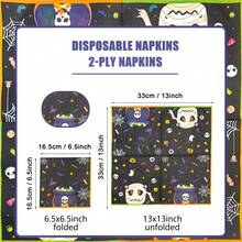 80pcs 13 * 13 Inch Disposable Halloween Printed Napkins, Featuring Cartoon Mummies, Skeletons, Bats, Spider Webs, And Ghost Patterns, Suitable For Halloween Parties, Themed Birthdays, Family Dinners, Outdoor Picnics, And Tabletop Decorations - View 4