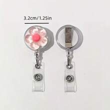 1 Set Clear Five-Petal Flower Retractable Badge Reel With Horizontal ID Card Holder, Gift For Doctors, Nurses, Teachers, Students, Office Staff - E - View 4