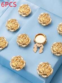 6/2/1pc Vintage Metal Rose Flower Button Covers - Carved Metallic Rose Cufflinks Covers, French Shirt Cuff Clips For Formal & Weddings - Multicolor - View 9