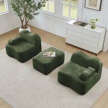 Sofá modular sin huesos en forma de L de 2 plazas con 1 otomana, forma de onda, cojín de reposabrazos móvil, para sala de estar & apartamento, sin montaje, verde - Verde - Ver 3
