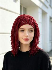 1pc Women's European & American Style Personalized Wig Knit Hat, Handmade Braided Tassel Design, Breathable Non-Sweating Photo Styling Decorative Hat - Multicolor - View 13