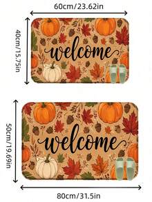 1pc Autumn Halloween Pumpkin Maple Leaf Welcome Printed Floor Mat, Crystal Velvet Machine Washable Doormat, Suitable For Kitchen, Hallway, Entrance, Bedroom, Living Room, Indoor/Outdoor And Home Office, Family Home Decor, Halloween Decorations, Halloween Decorative Rug - A - View 7