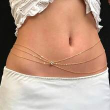 1 Peça Corrente de Cintura com Strass Quadrado Estilo Doce & Cool Hot Girl, Adequada para Viagens, Festas e Uso Diário de Mulheres - Dourado - Visão 2