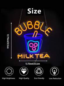 1PC Bubble Tea Neon Sign With USB Cable, Clear Acrylic LED Neon Light, Cute Colorful Milk Tea Cup With Straw, Tapioca Pearl Details And Glowing Letters For Boba Cafe, Dessert Shop, Restaurant, Home Bar, Dorm And Celebration Decor - Multi-color light - View 9