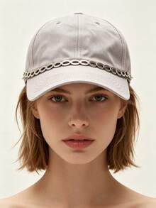 1 pieza Cadena de sombrero versátil y desmontable con eslabones ovalados, accesorio decorativo de estilo callejero para gorras de béisbol - Plateado - Ver 2