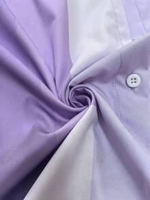 Vintage Casual Geometric Color Block Print Women's Plus Size Long Sleeve Button-Up Shirt - Mauve Purple - View 4