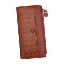 Women's Long Wallet, Crocodile Embossed Large Capacity Multifunctional Snap Button Purse, Zipper Multi-Card Slot Clutch - Multicolor - View 6