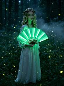 Multi-Color Foldable LED Light-Up Handheld Short Fan, Sweet Fairy Cyberpunk Street Style Decorative Accessory For Weddings, Parties, Music Festivals, Carnivals, Halloween, Stage Performances, Traditional Dance And Photography - View 14