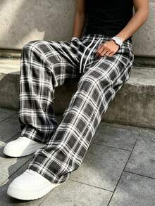 Men's Casual Sweatpants, Plaid Long Pants With Pockets, Suitable For Daily Wear And Gatherings, Perfect Gift For Husband, Boyfriend, Son, Autumn Style, Halloween Gift - Black - View 3
