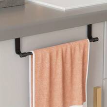 Black Stainless Steel No-Drill Towel Rack, Single Bar Towel Rack, Cabinet Door Hanging Towel Bar, Long Dish Cloth Rack, Perfect For Storing Towels In Bathroom And Kitchen, Ideal Choice For Home Use - Black - View 8