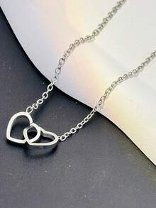 Double Ring Heart Necklace For Women, Light Luxury Niche Design, Ins Style Sweet Delicate Clavicle Chain, Versatile Accessory For Students - Double Heart Necklace - View 9