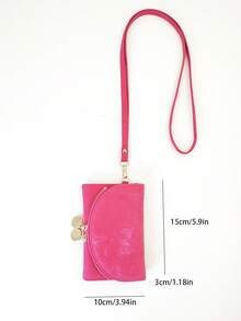 2026 New Halter Wallet Multi-Function Tri-Fold Short Detachable Handheld Wallet Fashion Patchwork Compact Cute Metal Hardware Zipper Coin Purse - Hot Pink - View 2