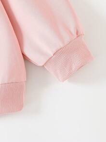 Teen Girls Solid Color Long Sleeve Zip-Up Loose Casual Sweatshirt - Pink - View 4