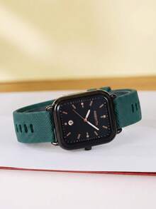 Jam Tangan Quartz Kalender Minimalis Fashion Wanita Merek Rebirth 1 buah dengan Tali Silikon, Cocok untuk Dekorasi Sehari-hari - Hijau - View 6