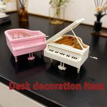 Hand-Crank Piano Music Box Ornament - Minimalist Home Decor Model Music Box Desktop Decoration Holiday Gift - 2070 White - View 4