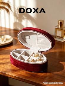 Kotak Penyimpanan Perhiasan Wanita DOXA Oval dengan Resleting, Organizer Anting dan Cincin Ringan, Cocok untuk Penggunaan Sehari-hari dan Hadiah Liburan - Merah - View 2