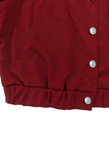 Women's Autumn/Winter Solid Color Casual Elegant Fashion Stand Collar Button-Up Jacket And Pocket Wide Leg Pants 2-Piece Set, Office Commute Daily Versatile All-Season Long Sleeve Outfit - Burgundy - View 11