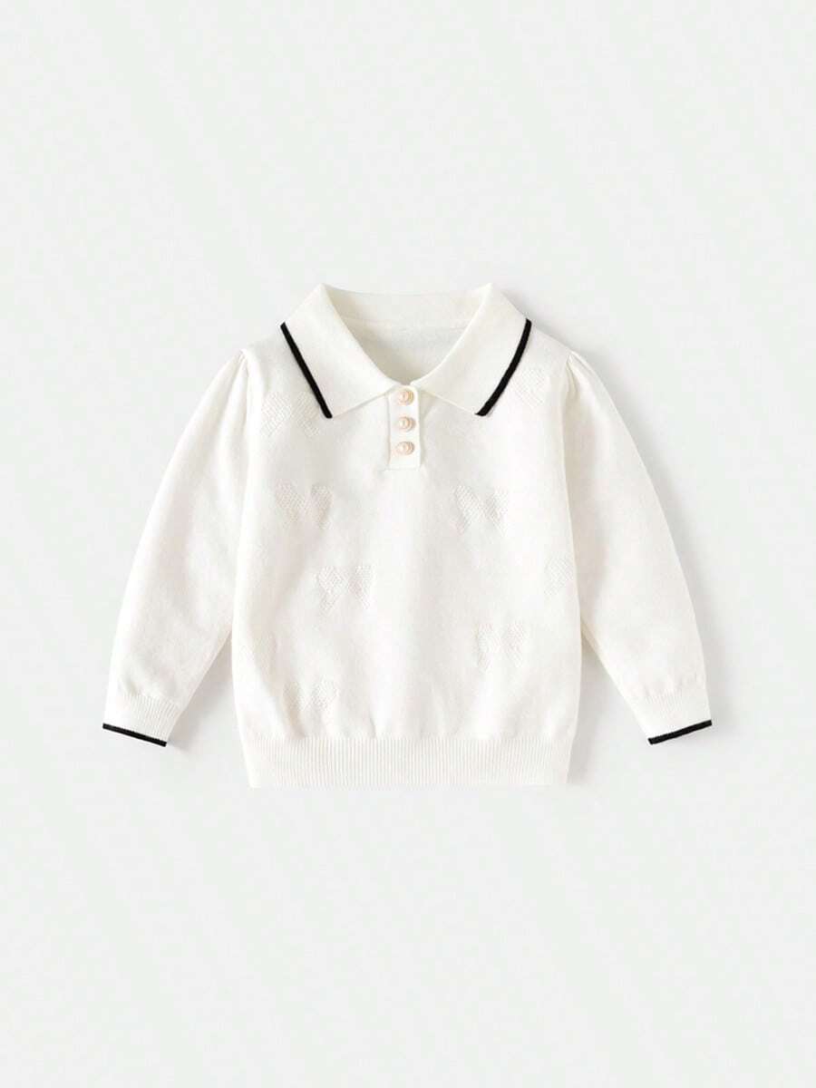 Girls' Bow-Knit Floral Collar Sweater, New Autumn/Winter Children's Knitwear - White - View 1