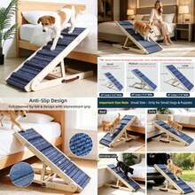 Foldable Dog Ramp For High Bed, 32" L Wooden Dog Stairs, For Small And Large Dogs, High Traction Platform, 4 Adjustable Heights 14.7"-20",Supports Up To 150 Lbs, Small Size For Puppies - Natural Wood Color - View 9