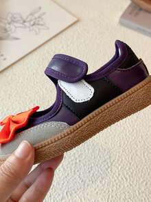 Girls' Colorblock Bow Mary Jane Shoes, Soft Sole, Non-Slip, Breathable, Hook And Loop, Casual Princess Sports Sneakers, Training Shoes - Purple - View 7