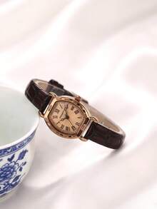 1件女款羅馬數字極簡時尚復古手錶，適合日常裝飾 - 咖啡棕 - 查看 7