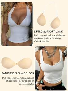 1 Pair Women's Adhesive Lift Bra, Backless Invisible Bra, Reusable Silicone Adhesive Bra, Suitable For Wedding Dress, Deep V-Neck Dress And Party Outfits - Round Cup - View 2