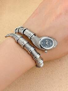 SOKI Jam Tangan Wanita Modis dengan Gelang Ular yang Dipersonalisasi, Jam Tangan Quartz dengan Penggerak Elektronik dan Tampilan Jarum, Cocok untuk Pemakaian Sehari-hari, Musim Kembali ke Sekolah, Penunjuk Waktu, Hadiah Ulang Tahun, Juga Pilihan Ideal untuk Teman. - Perak - View 3