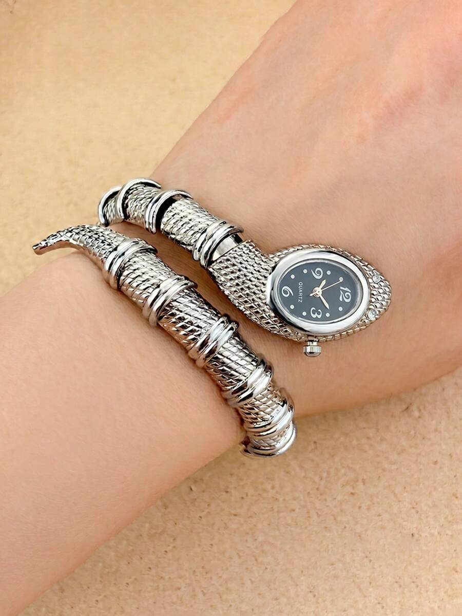 SOKI Women's Watch Fashionable Personalized Snake Bracelet Quartz Watch Electronic Drive And Pointer Display Suitable For Daily Wear Back To School Season Timekeeping Birthday Gift Also An Ideal Choice For Friends