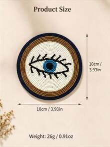 Bohemian Handmade Bead Round Coaster, Evil Eye Lips Cactus Palm Tree Pattern Decorative Drink Cup Mat, Heat Resistant Waterproof Table Protector For Coffee Tea Mug Home Kitchen Cafe Desktop Decor - Multicolor - View 5