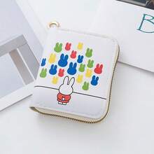 1pc Miffy Rabbit Kawaii Flower White Rabbit Printed Zipper Wallet, Small PU Leather Slot Coin Wallet With Keychain, Portable Mini Multi Card Slot Storage Bag, Suitable For Daily Cash Card Storage Of Women And Girls. - Multicolor - View 7