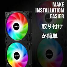 upHere PCケースファンx2基 虹色LED PWM 4PINコネクタ 2連型一体式フレーム構造 240*120*25mm 静音ファン PF240CF4 2407 - チェックする 2
