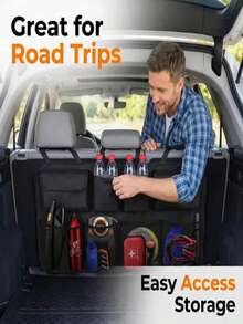 1/2pcs Car Back Seat PU Material Storage Bag, Seat Back Protector, Anti-Kick Pad, Travel Accessory - Black - View 12